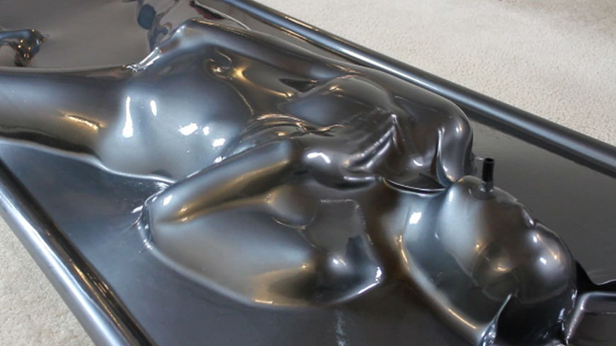 Latex rubber bizarre vac vacuum bed enclosed